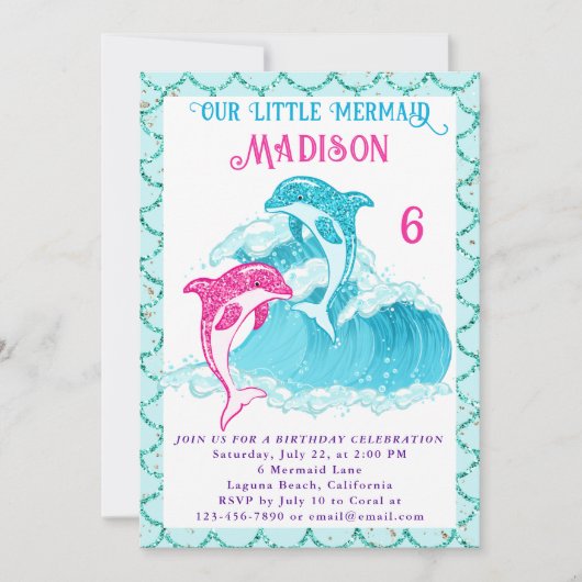 Zeemeermin Dolfijn Blauw Zee Ocean Aqua Verjaardag Kaart (Voorkant)