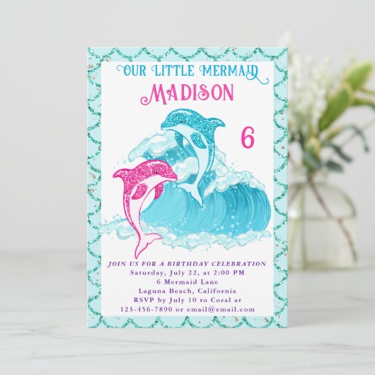 Zeemeermin Dolfijn Blauw Zee Ocean Aqua Verjaardag Kaart (Staand voorkant)