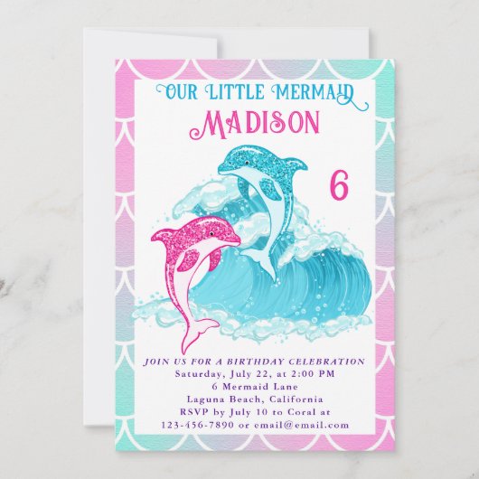 Zeemeermin Dolfijn Blauw Zee Ocean Roze Verjaardag Kaart (Voorkant)