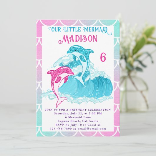 Zeemeermin Dolfijn Blauw Zee Ocean Roze Verjaardag Kaart (Staand voorkant)