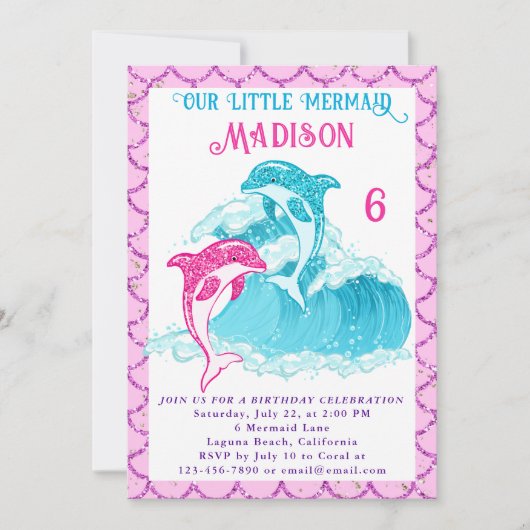 Zeemeermin Dolfijn Blauw Zee Ocean Roze Verjaardag Kaart (Voorkant)