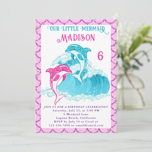 Zeemeermin Dolfijn Blauw Zee Ocean Roze Verjaardag Kaart (Staand voorkant)