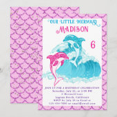 Zeemeermin Dolfijn Blauw Zee Ocean Roze Verjaardag Kaart (Voorkant / Achterkant)