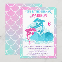 Zeemeermin Dolfijn Blauwe Zee Oceaan Roze Verjaard