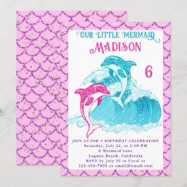 Zeemeermin Dolfijn Blauwe Zee Oceaan Roze Verjaard Kaart