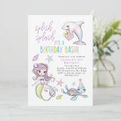 Zeemeermin, Dolfijn, Turtle Verjaardagsuitnodiging Kaart (Staand voorkant)