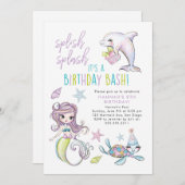 Zeemeermin, Dolfijn, Turtle Verjaardagsuitnodiging Kaart (Voorkant / Achterkant)