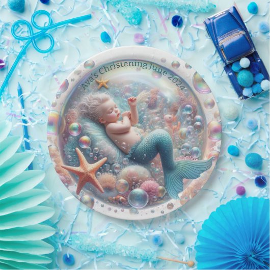 Zeemeermin doop papieren bordje (Feest)