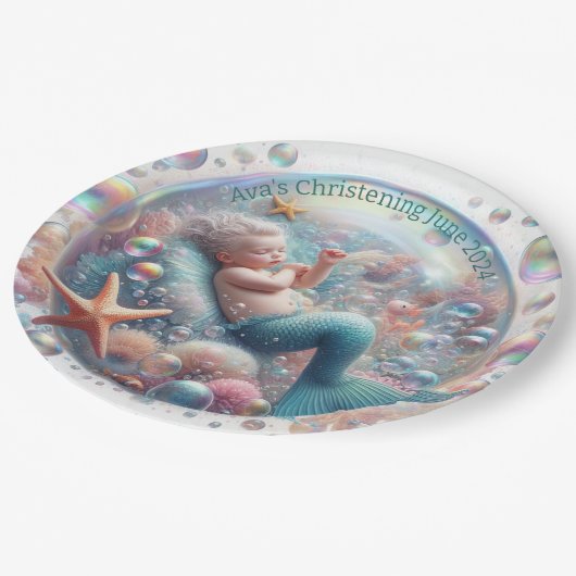 Zeemeermin doop papieren bordje (Gekanteld)