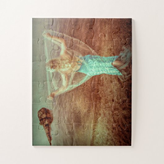 Zeemeermin door het Zee  Blauwgroen bruine kunstku Legpuzzel (Verticaal)