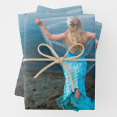Zeemeermin door het Zee Blue Nautical Etheral Inpakpapier Vel (In situ)