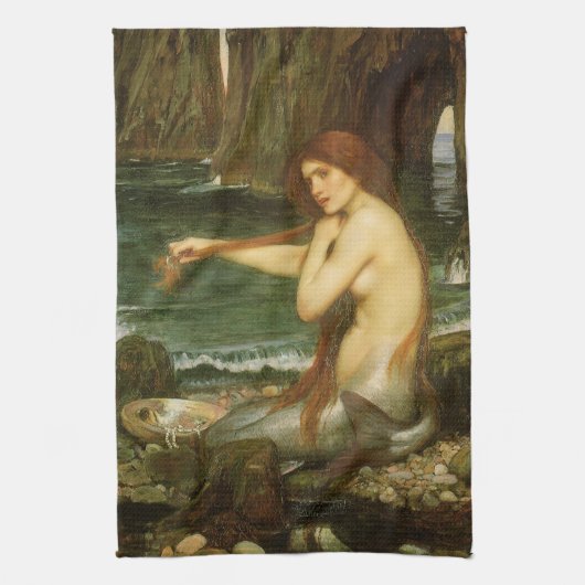 Zeemeermin door John William Waterhouse Theedoek (Verticaal)