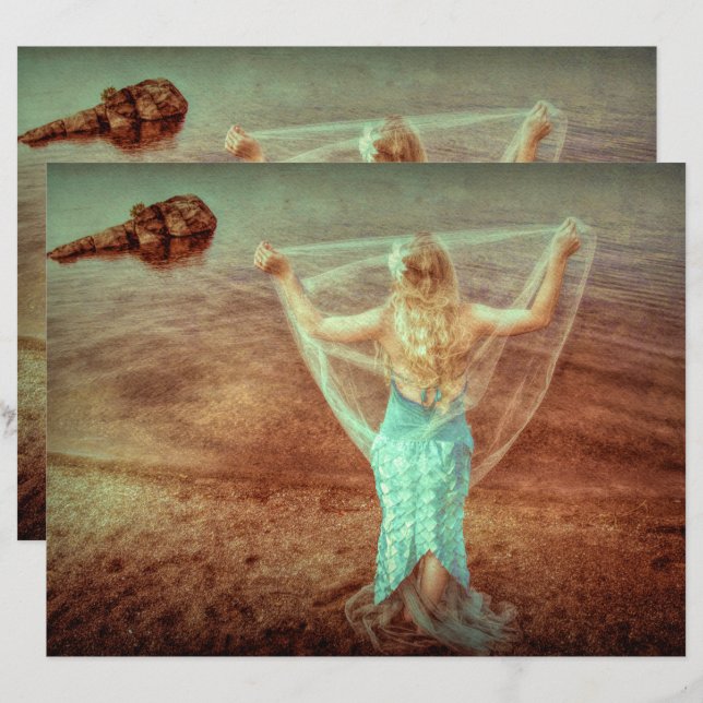 Zeemeermin door Zee  Blauwgroen bruin (Voorkant / Achterkant)