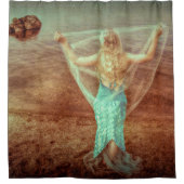 Zeemeermin door Zee  Blauwgroen bruin Douchegordijn (Voorkant)