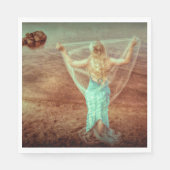 Zeemeermin door Zee  Blauwgroen bruin Servet (Voorkant)