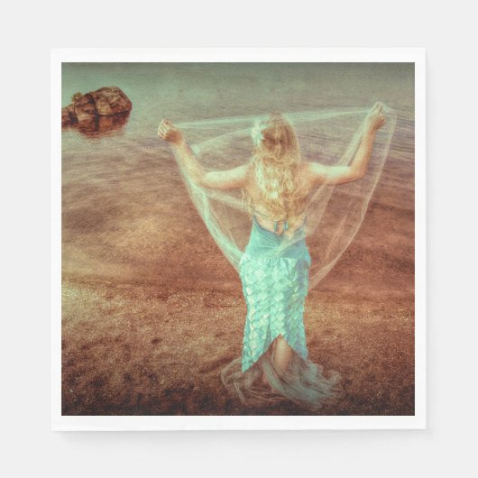 Zeemeermin door Zee  Blauwgroen bruin Servet (Voorkant)