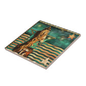 Zeemeermin door Zee met maan en sterren Tegeltje (Zijkant)