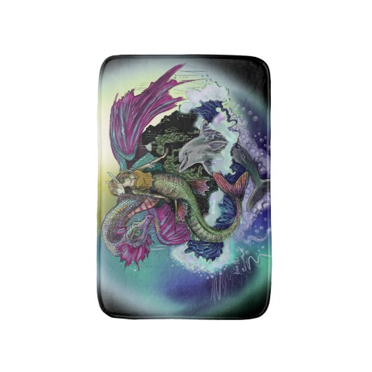 Zeemeermin, Draak, & Dolfijn Badmat (Voorkant Verticaal)