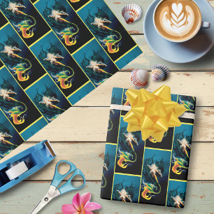 Zeemeermin Dragon Fantasy Blue Cadeaupapier