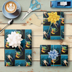 Zeemeermin Dragon Fantasy Blue Inpakpapier Vel