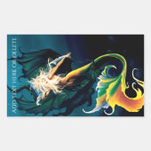 Zeemeermin Dragon Fantasy Blue Rechthoekige Sticker (Voorkant)