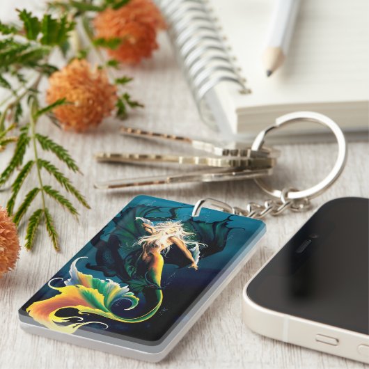 Zeemeermin Dragon Fantasy Blue Sleutelhanger (Voorkant Rechts)