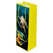 Zeemeermin Dragon Fantasy Blue Wijn Cadeautas (Voorkant Gekanteld)