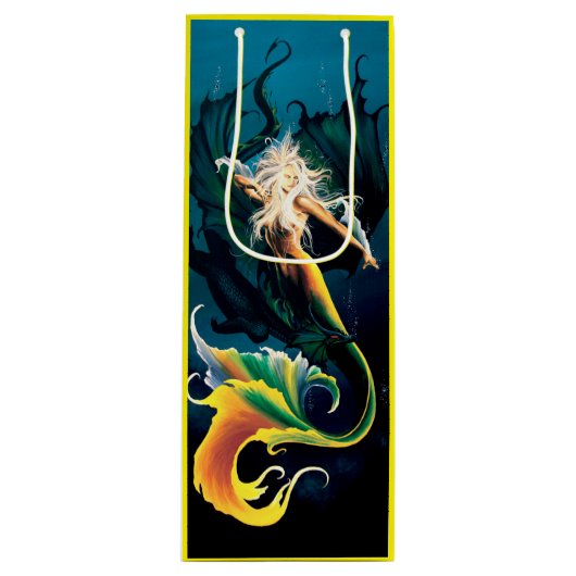Zeemeermin Dragon Fantasy Blue Wijn Cadeautas (Voorkant)