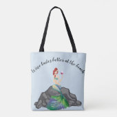 Zeemeermin Drink Wijn Smaakt Beter Op Het Strand Tote Bag (Achterkant)