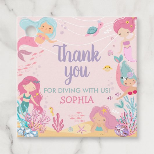 Zeemeermin Duik In Het Vijf Verjaardags Feestplein Bedankjes Labels (Voorkant)