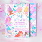 Zeemeermin duik in verjaardagsfeestuitnodiging ond kaart