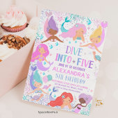 Zeemeermin duik in verjaardagsfeestuitnodiging ond kaart