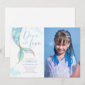 Zeemeermin Duik in Vijf 5e Verjaardagsfeestfoto Kaart (Voorkant / Achterkant)