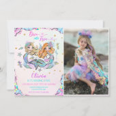 Zeemeermin Duik in Vijf 5e Verjaardagsfeestfoto Kaart (Voorkant)