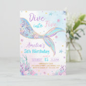 Zeemeermin Duik In Vijf Meisjes Verjaardag Kaart (Staand voorkant)