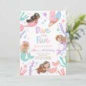 Zeemeermin Duik In Vijf Pool Party 5e Verjaardag Kaart (Staand voorkant)