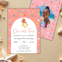 Zeemeermin Duik In Vijf Verjaardagsfoto Kaart