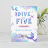 Zeemeermin Duik in Vijf Zeemeermin zwembad uitnodi Kaart (Staand voorkant)