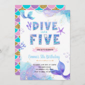 Zeemeermin Duik in Vijf Zeemeermin zwembad uitnodi Kaart (Voorkant / Achterkant)