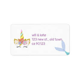 Zeemeermin eenhoorn adresetiketten etiket