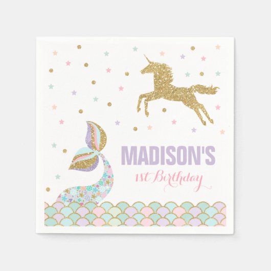 Zeemeermin & Eenhoorn Feest Servet Whimsical Eenho (Voorkant)