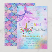 Zeemeermin & Eenhoorn Gouden Glitter uitnodigen 4  Kaart (Voorkant / Achterkant)