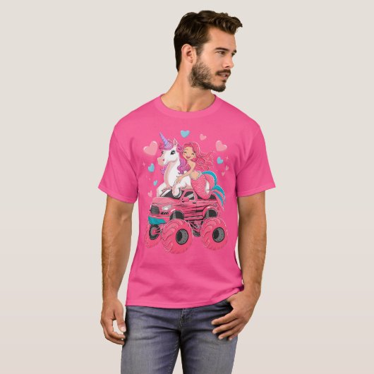 Zeemeermin Eenhoorn Monster Vrachtwagen Verjaardag T-shirt (Voorkant volledig)