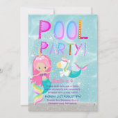 Zeemeermin Eenhoorn POOL Feest Roze Glitters Meisj Kaart (Voorkant)
