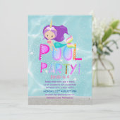 Zeemeermin Eenhoorn POOL Feest Roze Glitters Meisj Kaart (Staand voorkant)