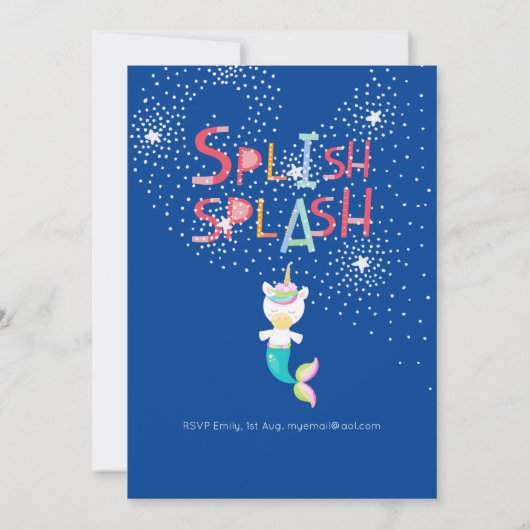 Zeemeermin Eenhoorn POOL Feest Roze Glitters Meisj Kaart (Achterkant)