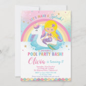 Zeemeermin Eenhoorn Pool Party Verjaardag Blond Kaart (Voorkant)