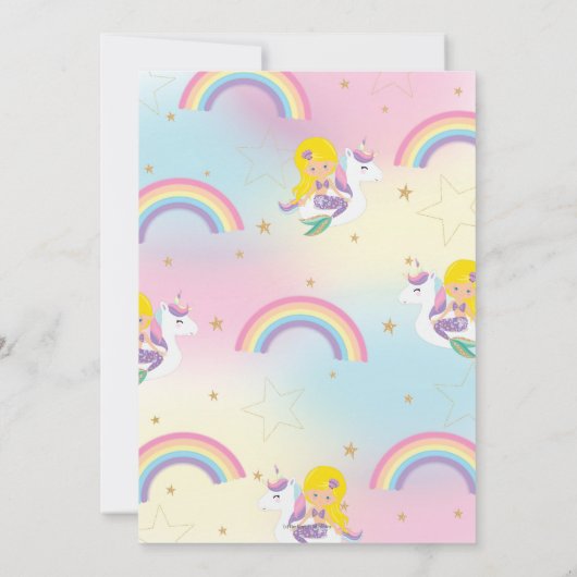 Zeemeermin Eenhoorn Pool Party Verjaardag Blond Kaart (Achterkant)