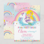 Zeemeermin Eenhoorn Pool Party Verjaardag Blond Kaart (Voorkant / Achterkant)