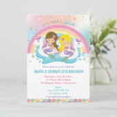 Zeemeermin Eenhoorn Regenboog Zwembad Party Twins  Kaart (Staand voorkant)